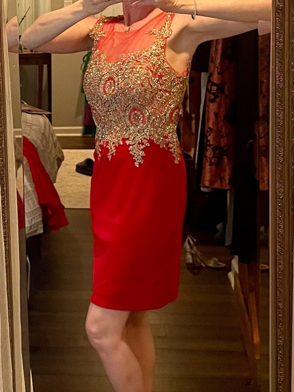 Holiday Red & Gold Cocktail Dress